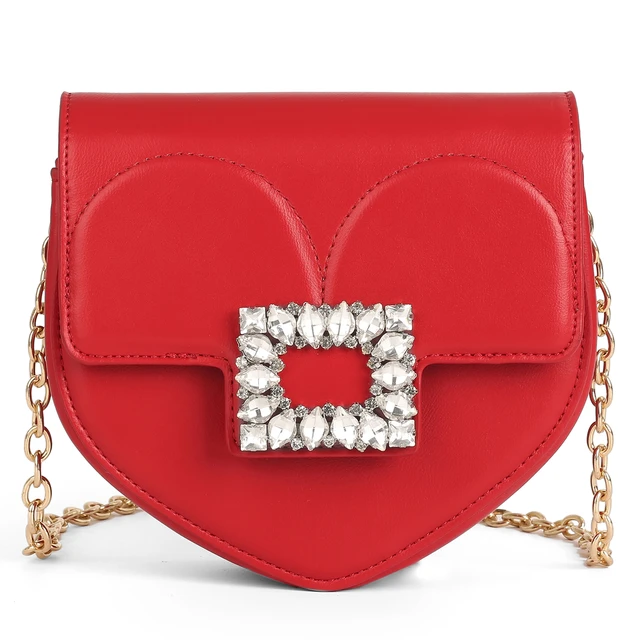 Red Heart Shaped Crossbody Chain bag Cute Clutch Purses