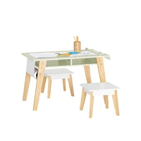 SoBuy KMB92-GR Table pour enfants avec 2 chaises Groupe de sièges pour enfants avec espace de rangement pour enfants Groupe de sièges pour enfants Blanc Vert 2