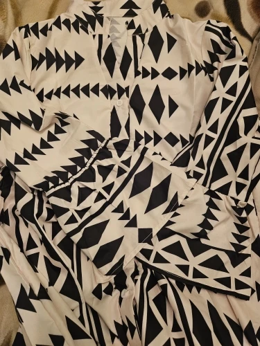 Print Long Sleeve High Waist Single Breasted Dress photo review