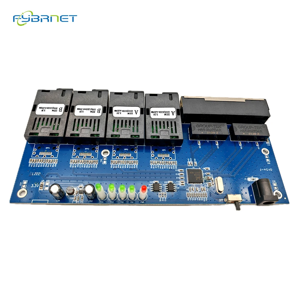 10/100Mbps Single Mode Fiber Switch 4F4E Fiber Port 20KM SC Optical Media Converter PCBA Fast Ethernet Simplex/Duplex