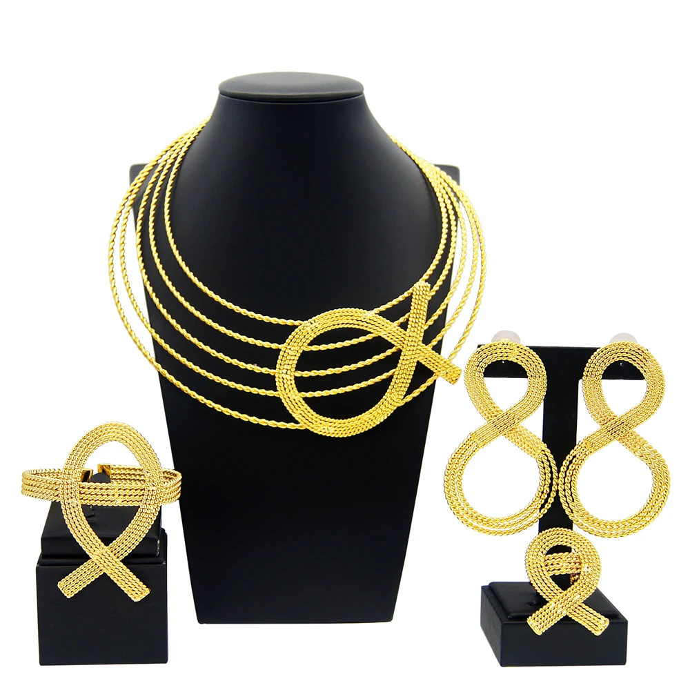 

Fashionable Brazilian Gold Plated Women's Necklace Jewelry Set Simple Full Copper Handmade 24K Original Wedding Party Necklace
