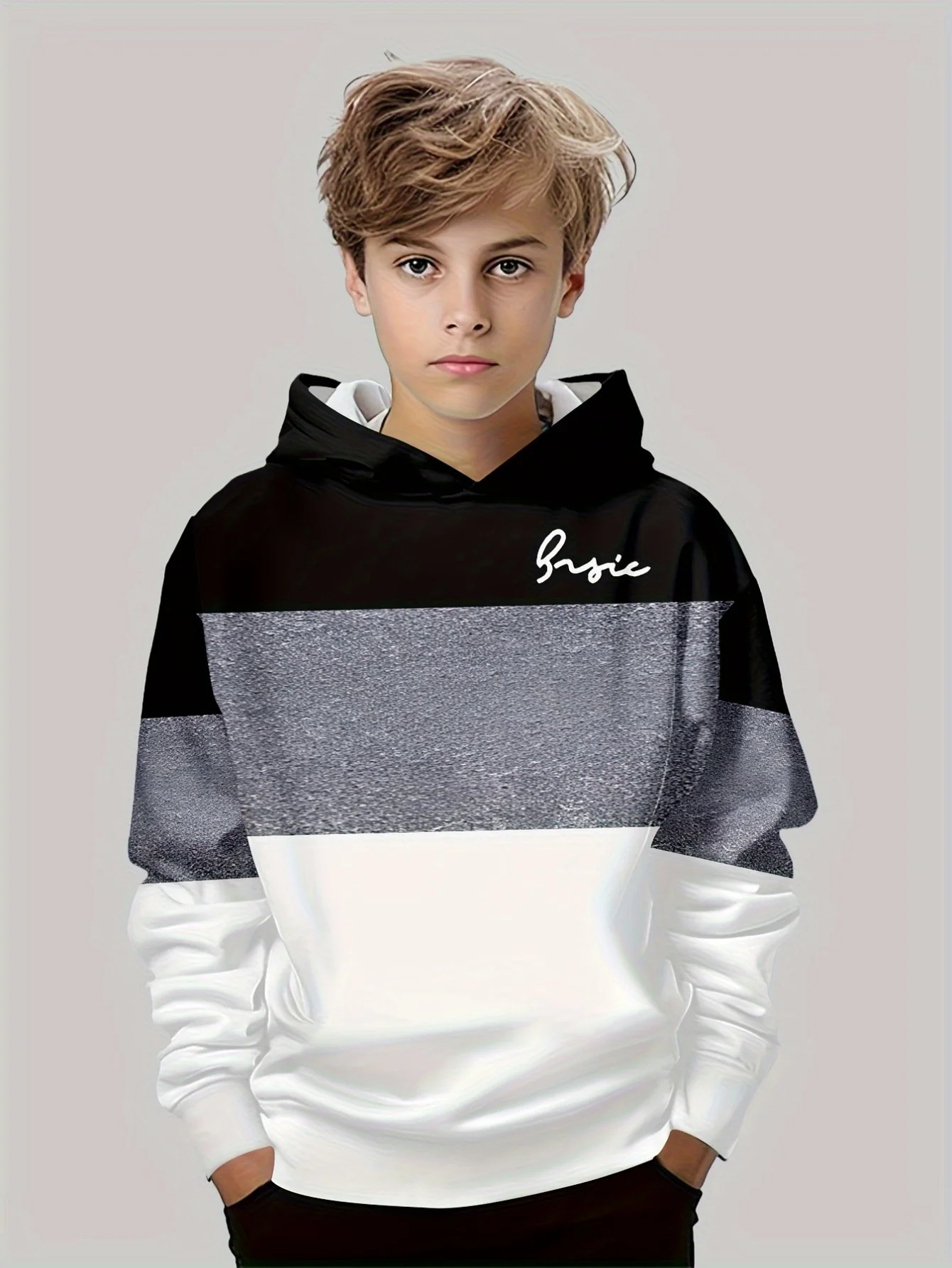 Boys Hoodie Stripe Pullover | Long Sleeve Thin Hooded Sweatshirt | Autumn Casual Color Matching Design 1