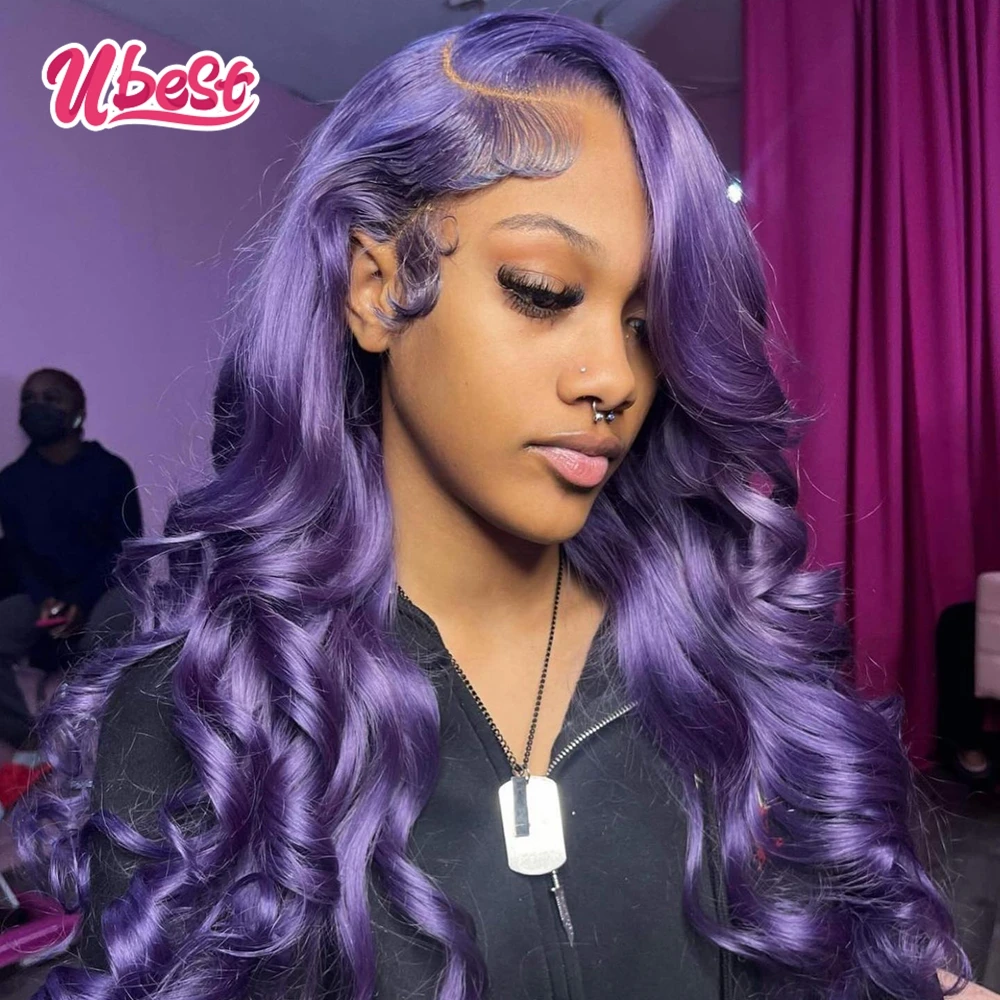 

30Inch 13x6 Purple Color Body Wave Lace Front Human Hair Wig 180% Brazilian Body Wave 13x4 Transparen Lace Frontal Wig For Women