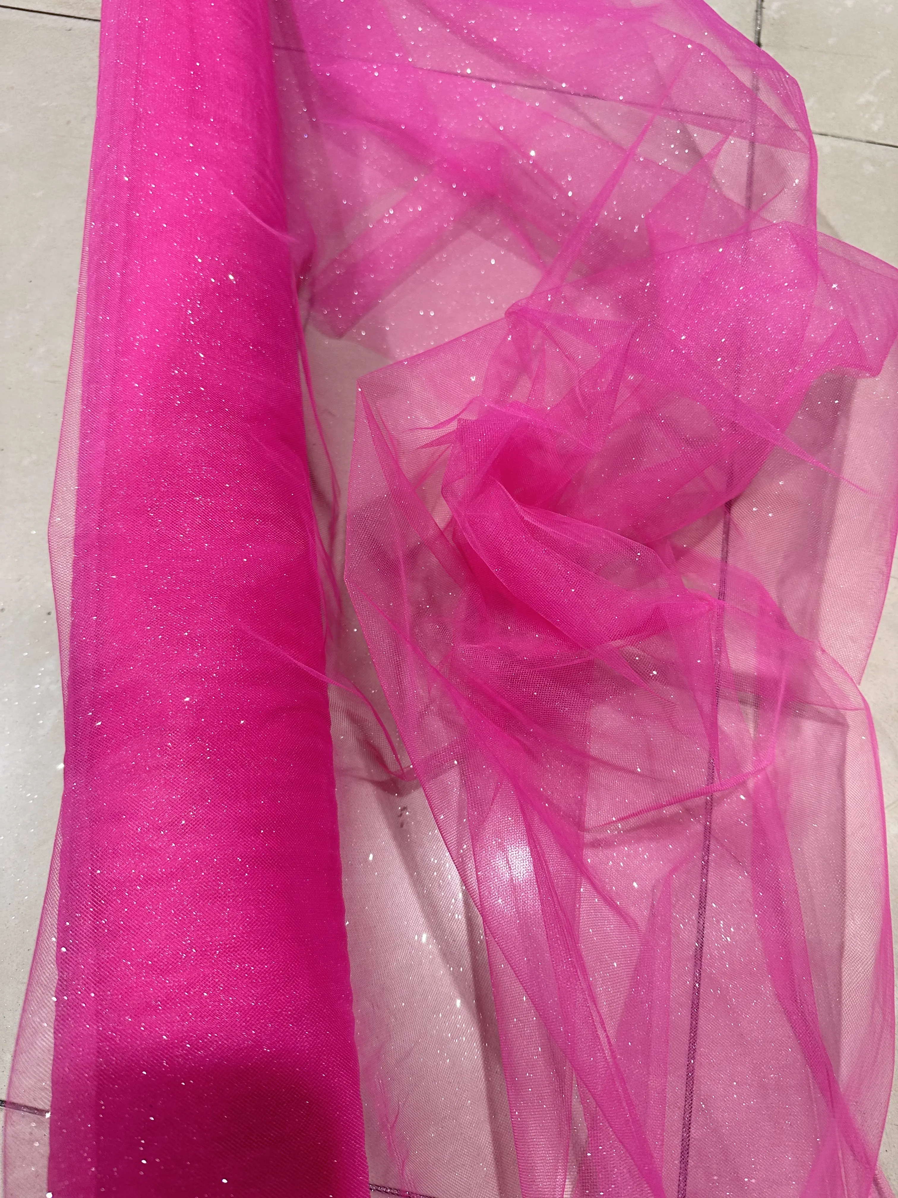 Purple Champagne Fine Glitter Crystal Mesh Tulle Wedding Dress Fabric