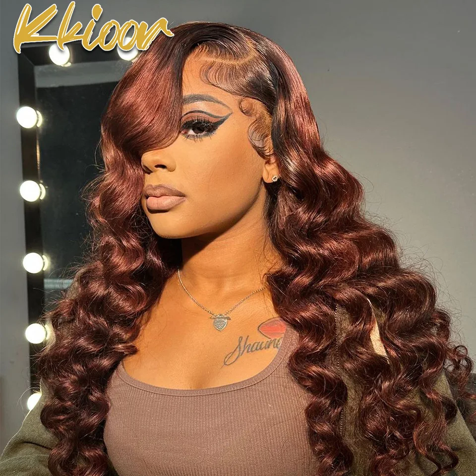 

16-32Inch Reddish Brown Loose Deep Wave Wigs 13X6 HD Lace Frontal Wigs Human Hair 180% Density Lace Frontal Red Wig for Women