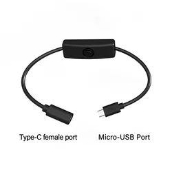 Versatile Type C Power Extension Cord with On/Off Switch - USB - C, Micro - USB, and DC 5.5x2.1mm Connectors, Ideal for Various Devices - 5V (C - F to Micro USB)