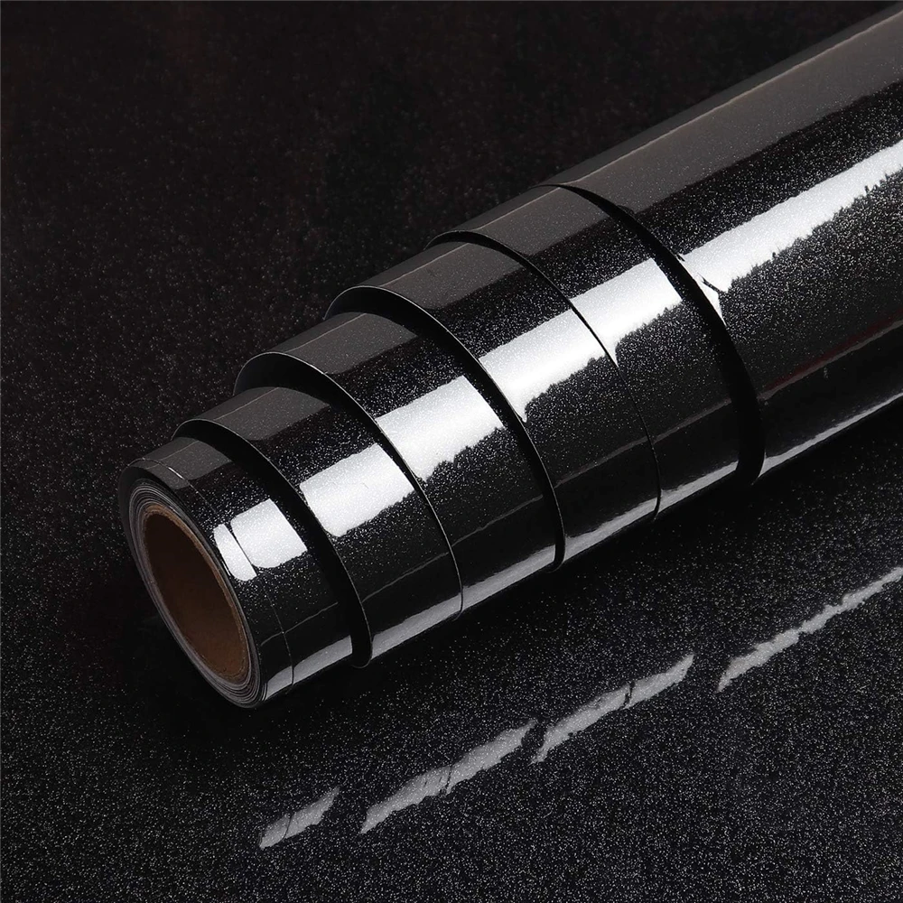 Glossy Black Wallpaper Vinyl Self Adhesive Waterproof Oil Proof Sticker DIY Kitchen Counter Panels Furniture Renovation Stickers black chrome kitchen sink pull out faucet fittings accessories aeration shower head basin spray splash proof spout