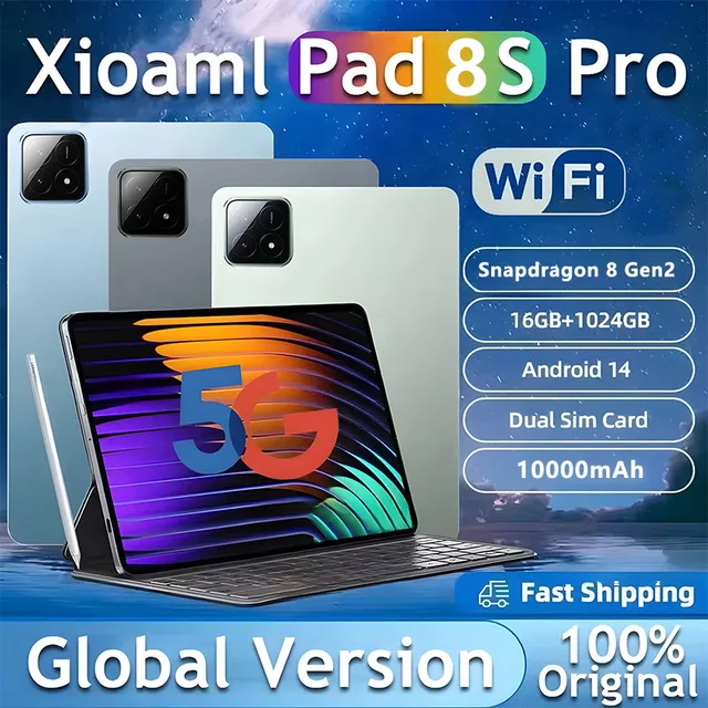 2025 New Xioami Pad 8S Pro Global Version Tablet Android 14 Snapdragon 8 Gen2 16GB+1TB GPS 5G WiFi Dual SIM HD Tablette PC