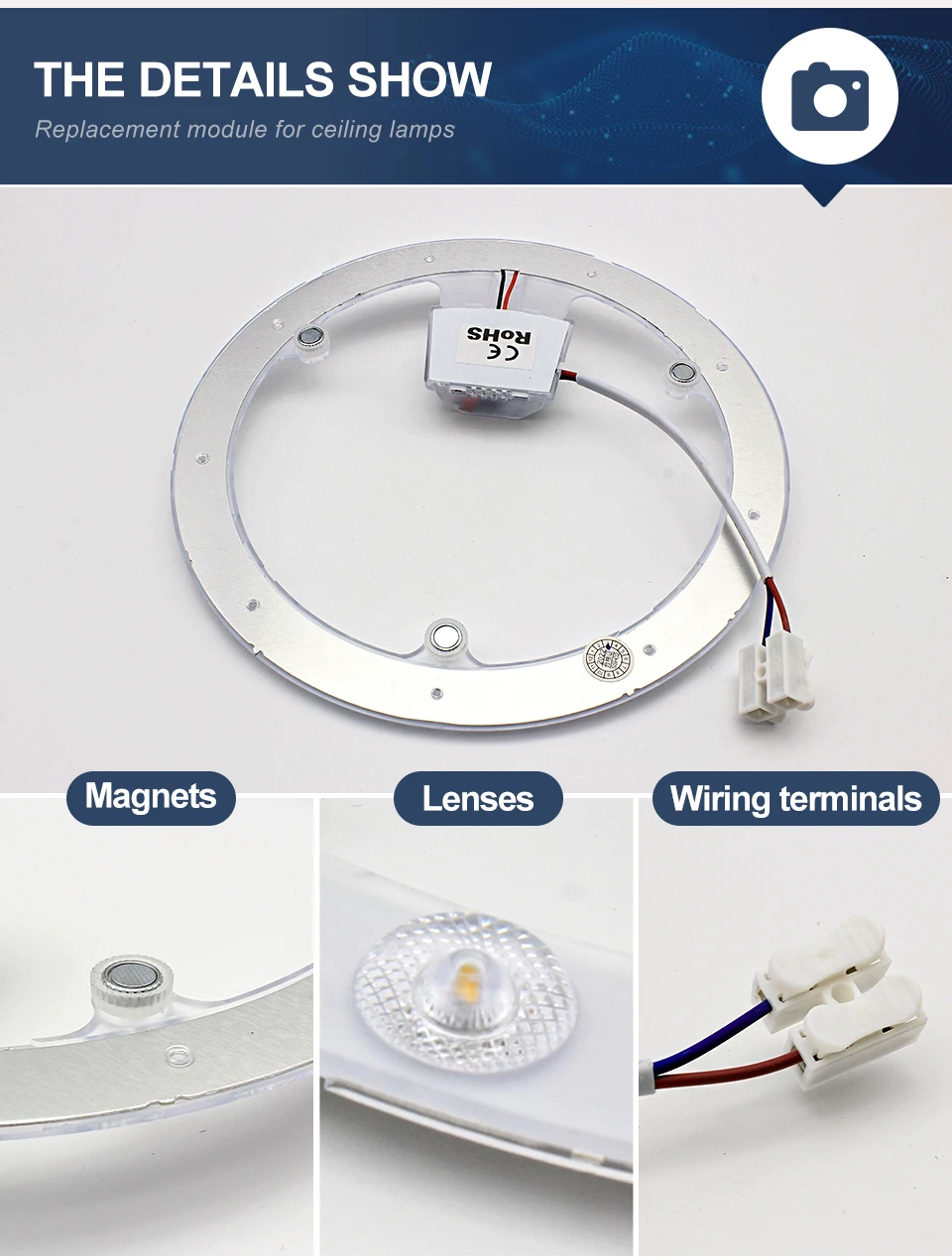 Plafonnier LED Rond Encastré 15.5cm - Panneau Magnétique, éclairage Brillant Pour Salon/couloir