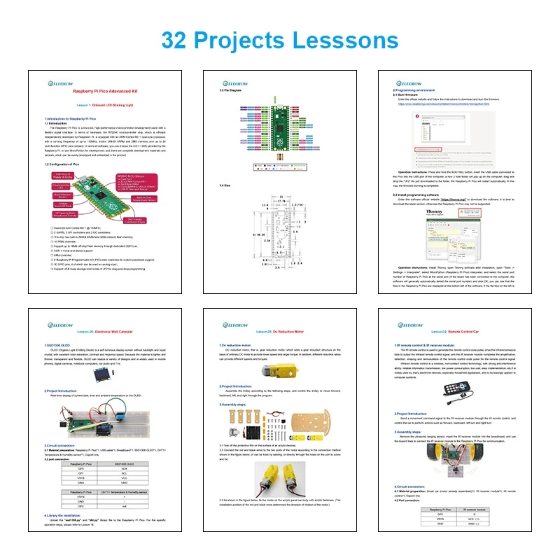 Raspberry pi Pico Avançado Kit Pico w Rp2040 Board com Cabeçalhos 32 Módulos 32 Tutorial Detalhado 32 Projetos Kit Faça Você Mesmo Car Kit - Imagem 2