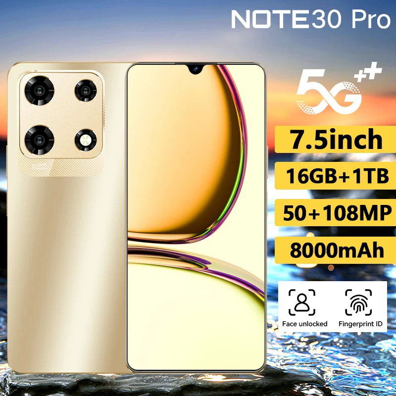 2024 오리지널 노트 30 프로 스마트폰, 안드로이드 휴대폰, 퀄컴 8 세대 2, 16G + 1TB, 8000mAh, 50 + 108MP, 4G/5G 네트워크, 신제품