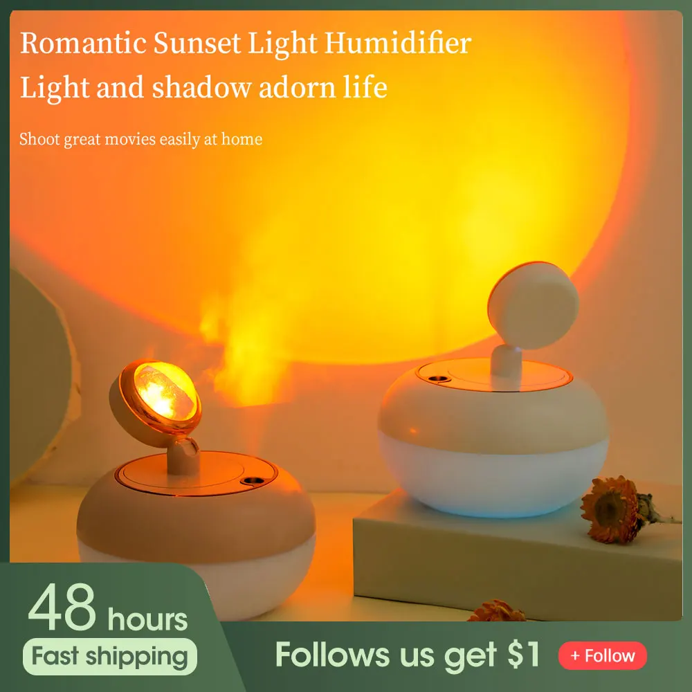 

Mini Sunset Lamp Air Humidifier Portable 300Ml Water Aroma Diffuser Usb Mute Car Room Humidifier Mist Sprayer With Night Light