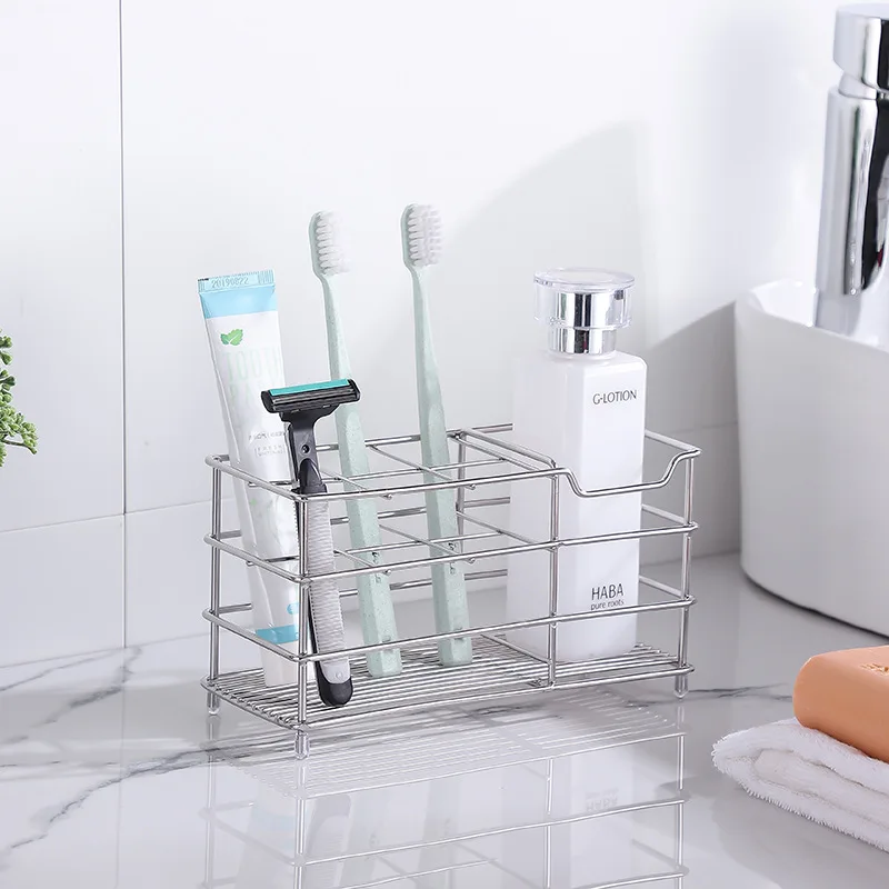 Stainless Steel Toothbrush Holder Toothpaste Holder Stand Multi-Functional Storage Rack Bathroom Organizer