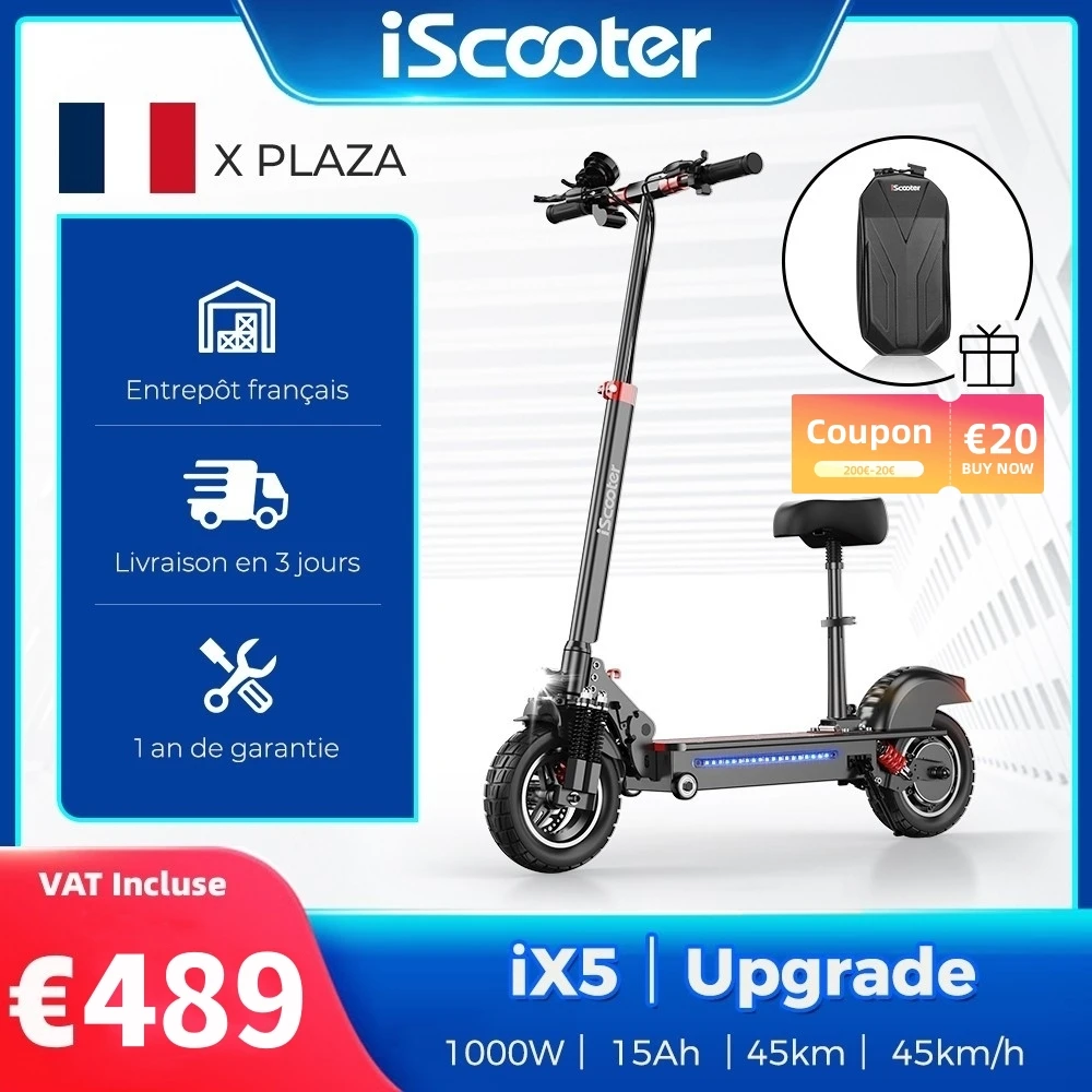 Trottinette Electrique Adulte iScooter iX5 1000W 40-45KM 15Ah avec