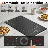 Cooksir Plaque Induction 2 Feux avec Prise, Plaque de Cuisson électrique Encastrable 30CM, 3500W, Deux Commandes Tactiles avec Curseur Ronds, Zone Flexible Combinée Grill, Fiche 240V 3