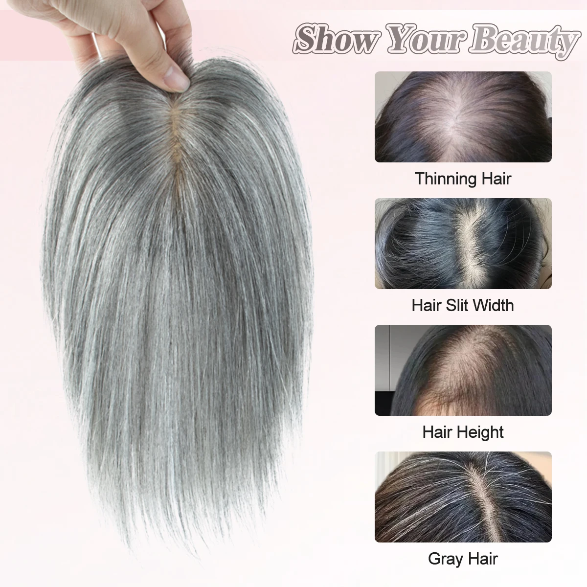 Real Human Hair Toppers for Women Daily 360° 3D Hair Pieces with Thinning Hair Upgrade Middle Part Clip in Bangs20, 25, 30, 35cm 4