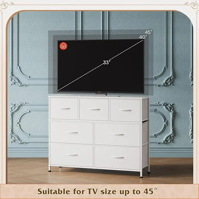 7-Drawer White Dresser - Fabric Storage Tower with Steel Frame & Wood Top for Bedroom/Entryway 6