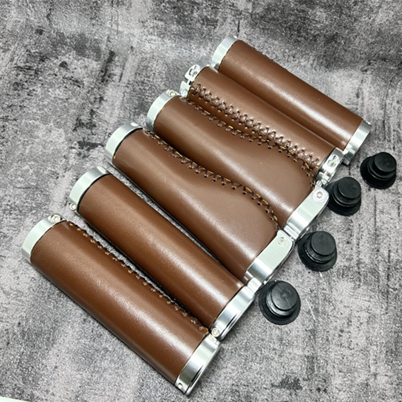 

G33 Retro Bicycle Leather Grips Handle Set Dead Fly Mountain Bike Grip Comfortable PU Material Handle