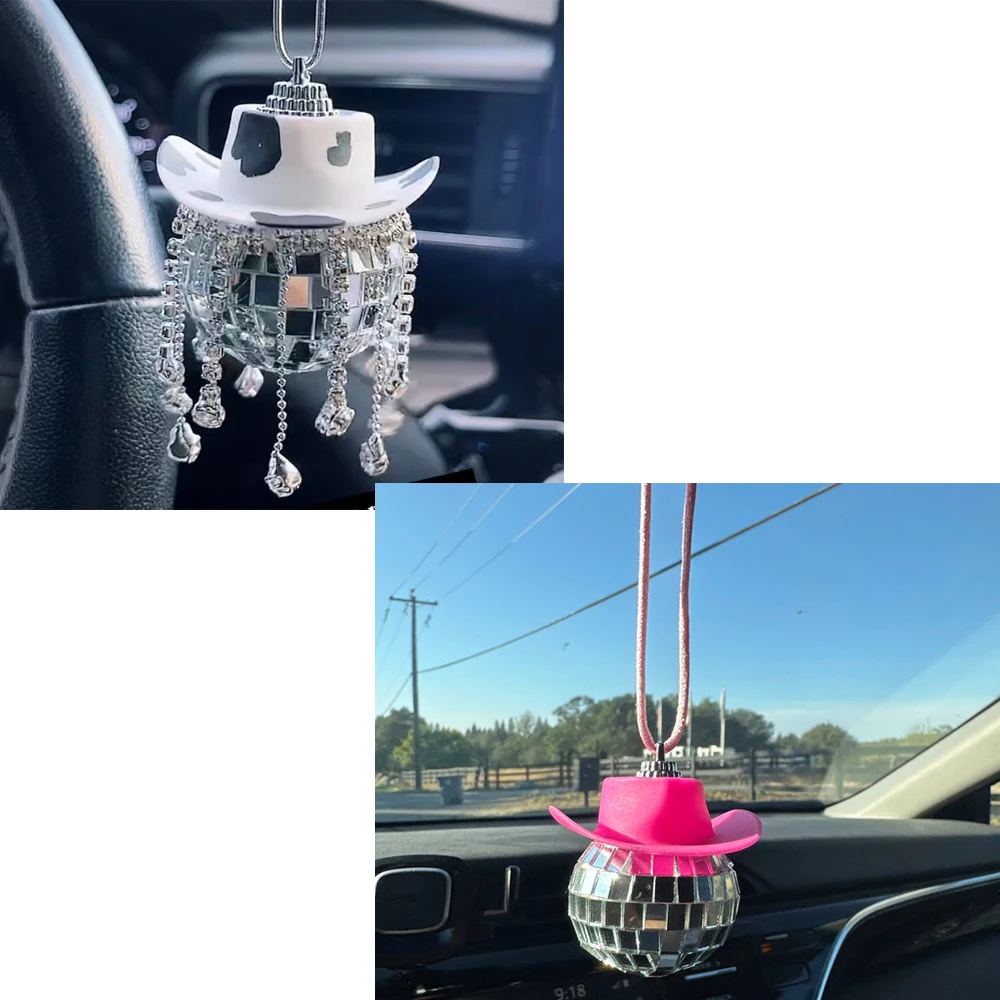 Description Picture 2 of itemPink Cowgirl Cowboy Hat Disco Ball Car Hanging Reflective Mini Disco Ball Ornaments Christmas Tree Wedding Birthday Party Favors