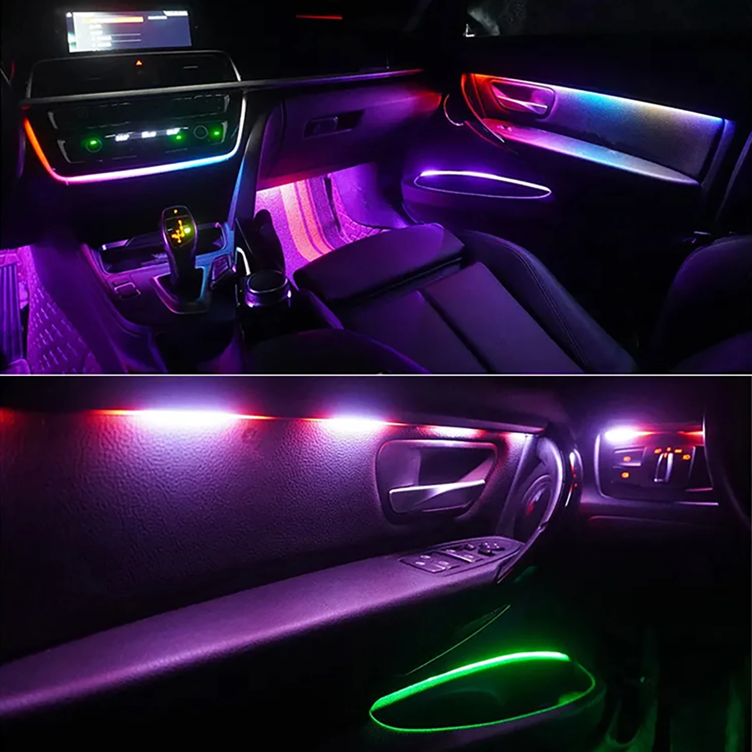 자동차 주변 아크릴 램프 스트립, 다채로운 64 RGB LED, 자동차 인테리어 액세서리, 앱 리모컨 분위기 조명, 22in 1