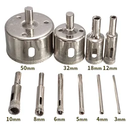 Diamond Coated Hole Saw Set - 10-Piece Drill Bit Collection for Tile, Marble, Glass, and Ceramic Surfaces (3mm-50mm) (10PCS)
