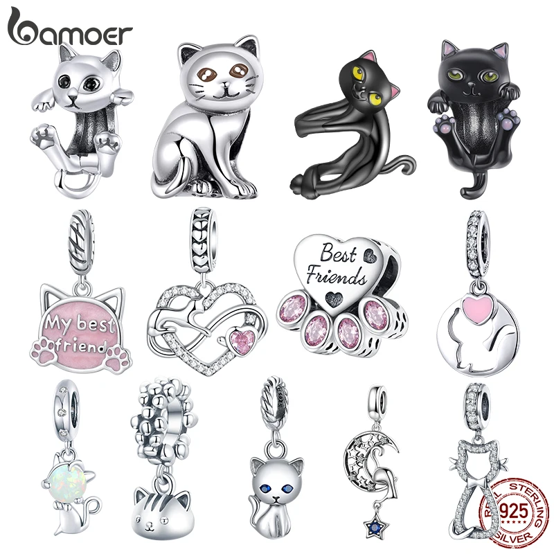 Bamoer 100 925 Sterling Silver Cat Series Cute Charms Fit Female Bracelet & Bangle Original