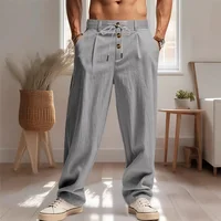 Nouveaux pantalons décontractés en lin respirant pour hommes – Joggers streetwear élégants et pantalons de plage amples à jambe droite 4
