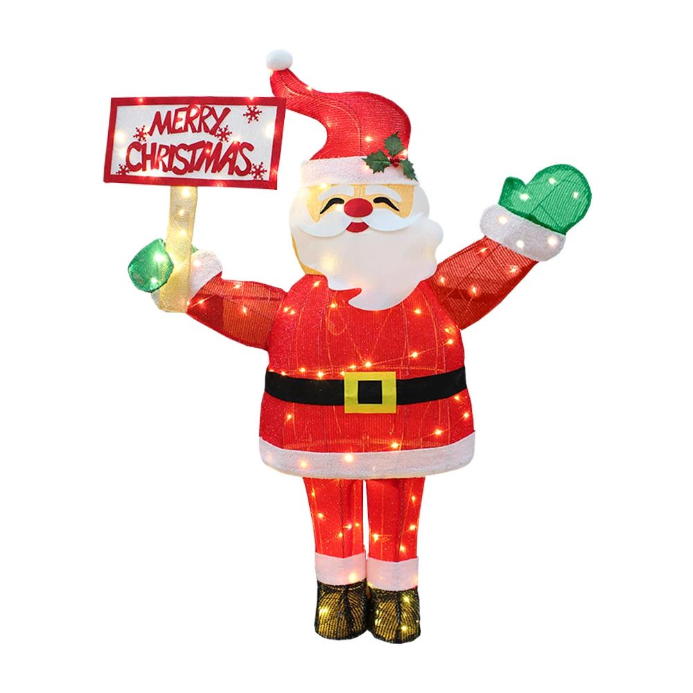 Santa Claus Navideño 1.2mts Con Letrero Decorativo Luz Led