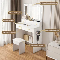 Туалетный столик Anajqaqia с 3-уровневой светодиодной подсветкой, розеткой и держателем для фена, 4 ящиками, корзиной для хранения, белый — изображение 3