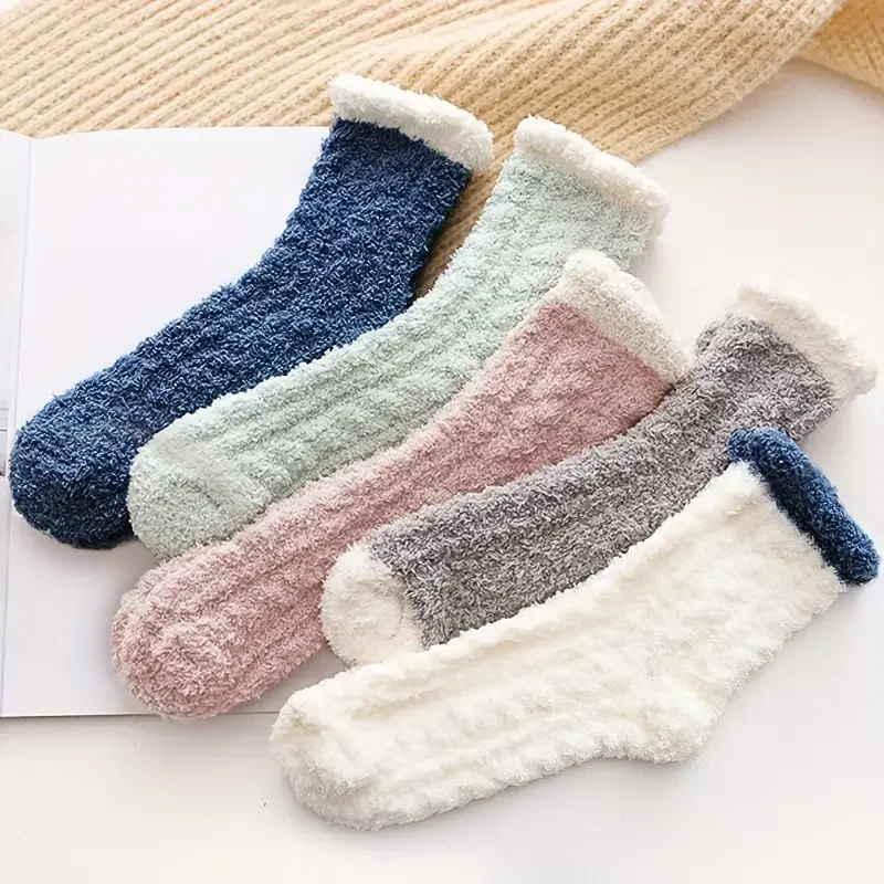 Thickened Coral Fleece Socks for Women Medium Sleeve Winter Socks Floor 5 Pairs foot socks