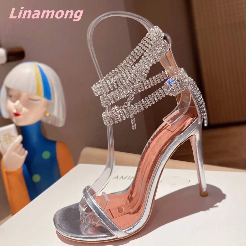 Sexy Summer Newest Women Sandals Open Toe Thin High Heel Comfortable Solid BlingBling Fashion Leather Party Wedding Shoes 2024
