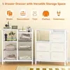 5-Drawer White Dresser - 2-Tier Shelf & Fabric Storage - Sturdy Metal Frame - Modern Design - Compact for Bedroom, Closet 5