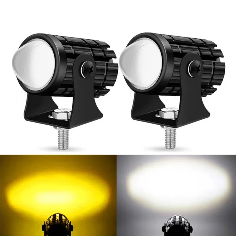 Dual Color High and Low Beam Integrated External Headlights Small Steel Cannon Waterproof 12-80 Automobile  LED Spotlights