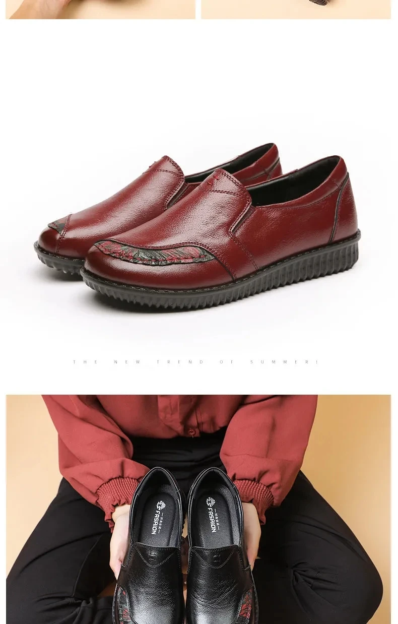 Luxus Bequeme Mama Schuhe frauen Müßiggänger Ballerinas Ältere Frau Echt Leder Mokassins Mom Vintage Schuhe Ohne Absätze – Detail 26