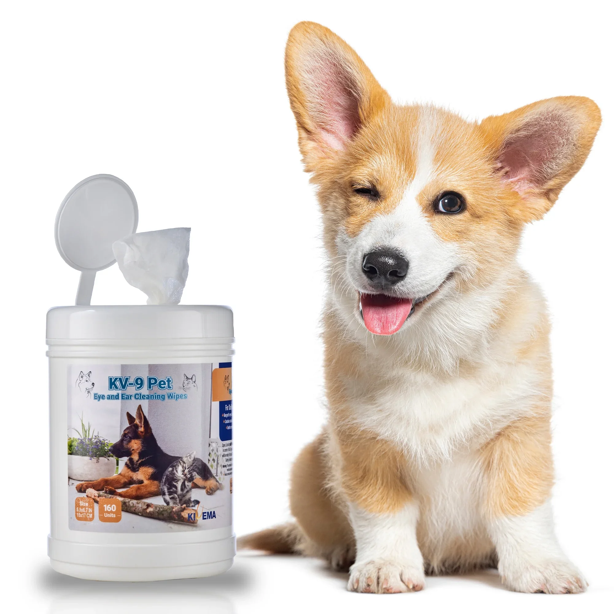 Kivema PETS Eye & Ear Wipes-160 Count-Natural Ingredients, Gentle on Skin for Cleaning Dog's Eyes and Ears