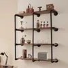 4-Tier Industrial Pipe Shelf, Wall-Mount Floating Design, Rustic Wood Shelves for Kitchen, Bedroom, or Bathroom Storage (Planks 2