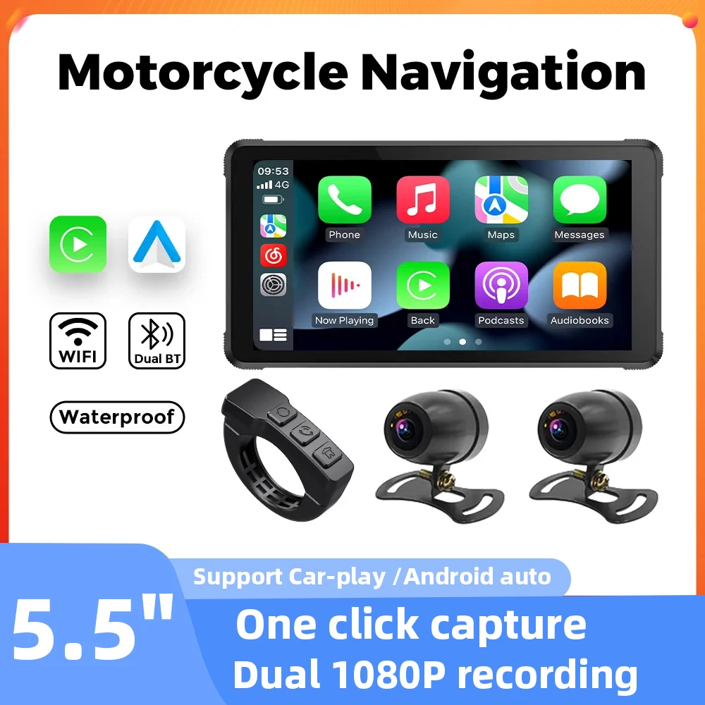 5.5 "Portatile Moto Display Lcd Navigazione Ipx7 Impermeabile Wireless Apple Carplay Android Auto Moto Dash Cam Monitor Bt Gps