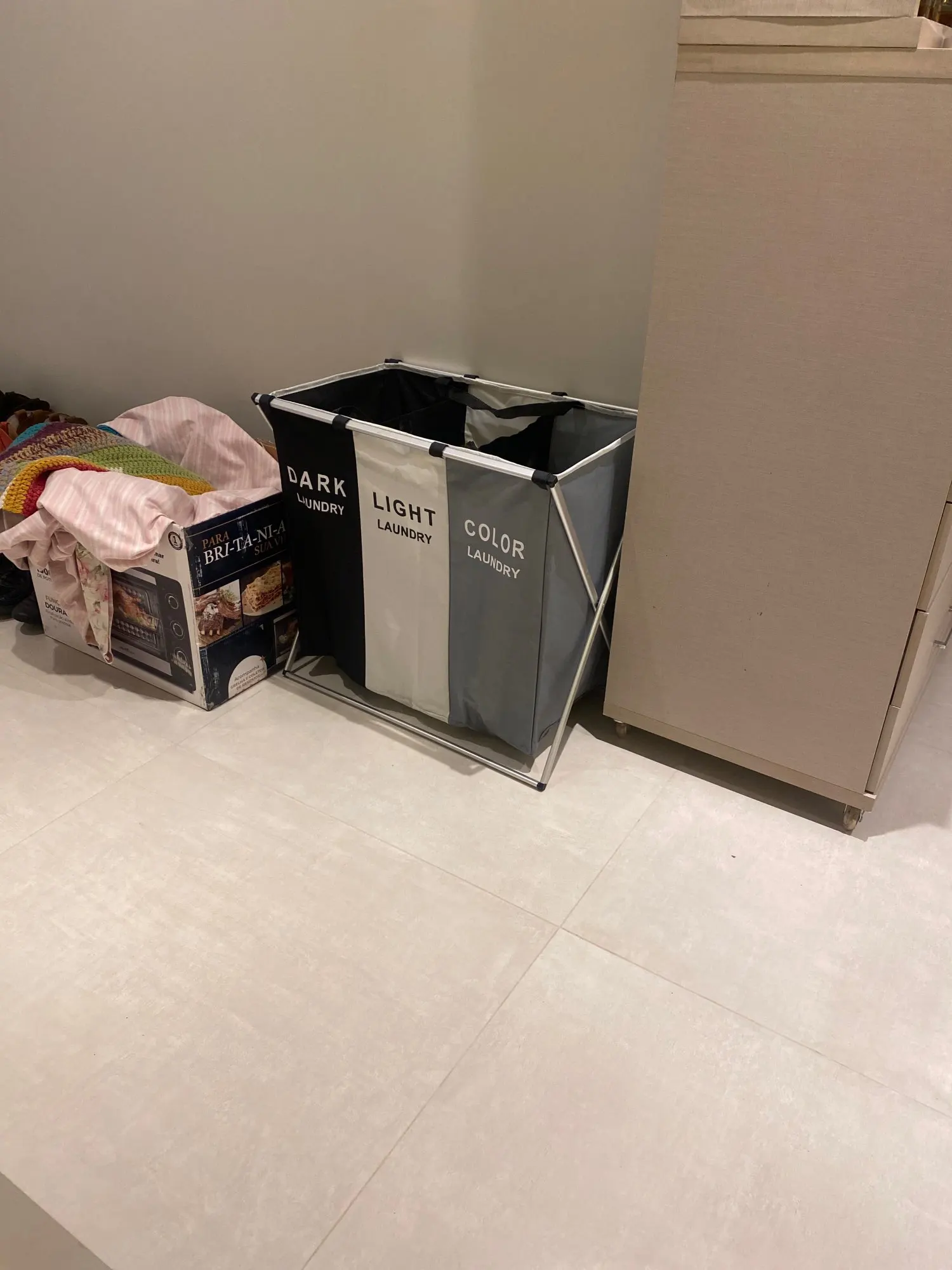 Dirty Clothes Storage Basket Three Grid Organizer Basket Collapsible Large Laundry Hamper Waterproof Home Laundry Basket photo review