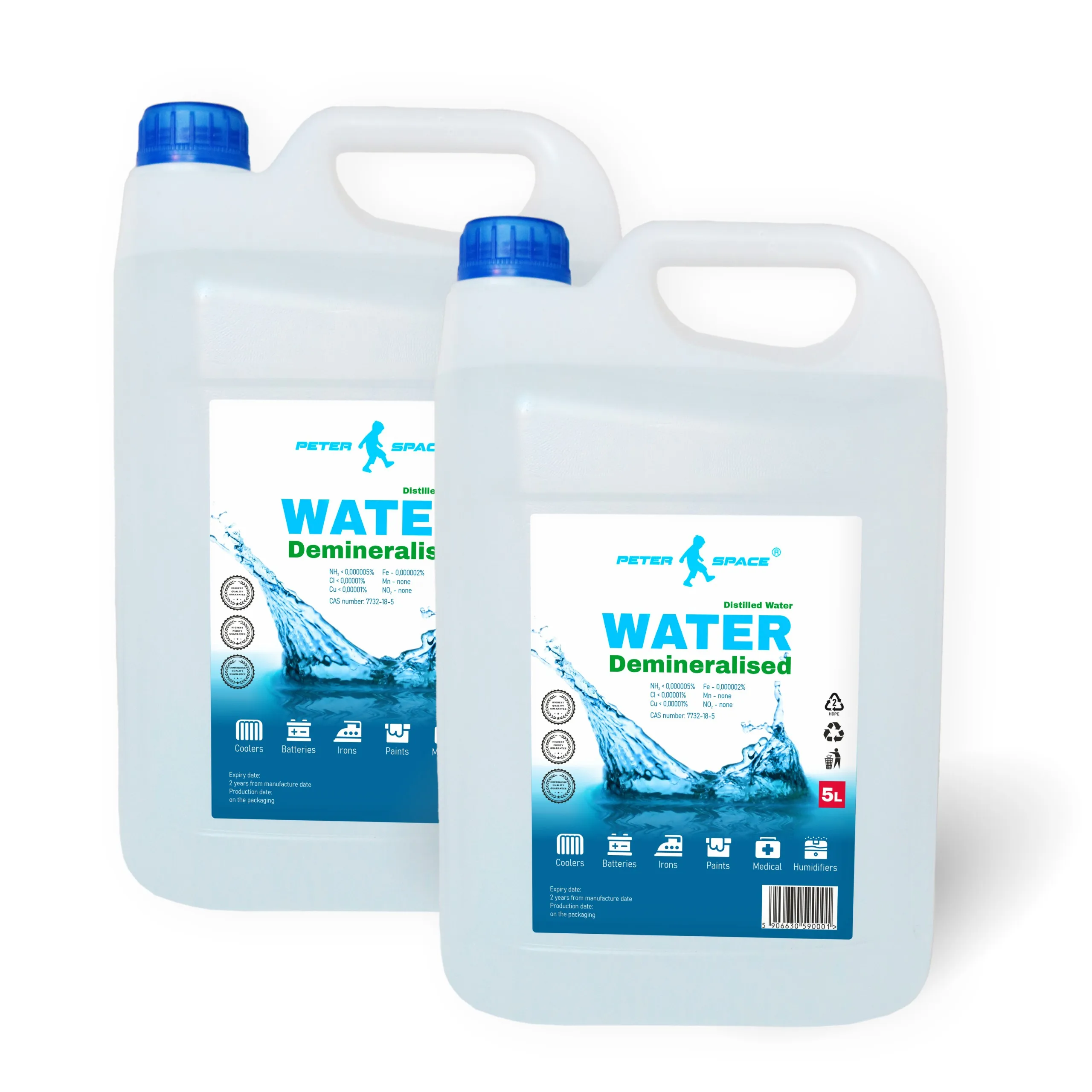 Ultrareines destilliertes/de­mineralisiertes Wasser, 2×5 Liter (Duo-Pack), Peter Space