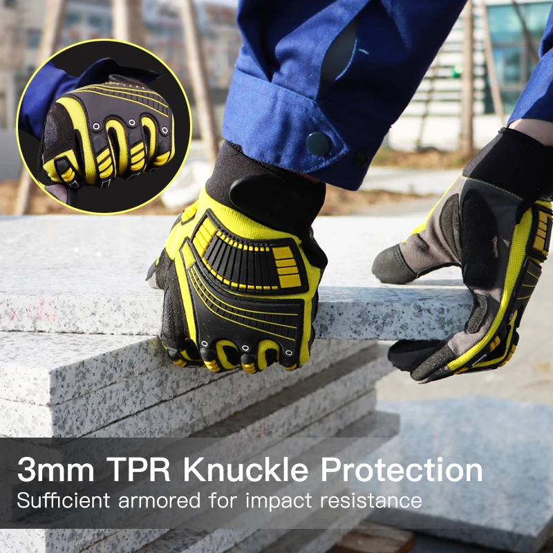 Heavy-Duty Synthetic Leather Work Gloves Impact Protection Mechanic Gloves Touchscreen Vibration Reduction - Image 4