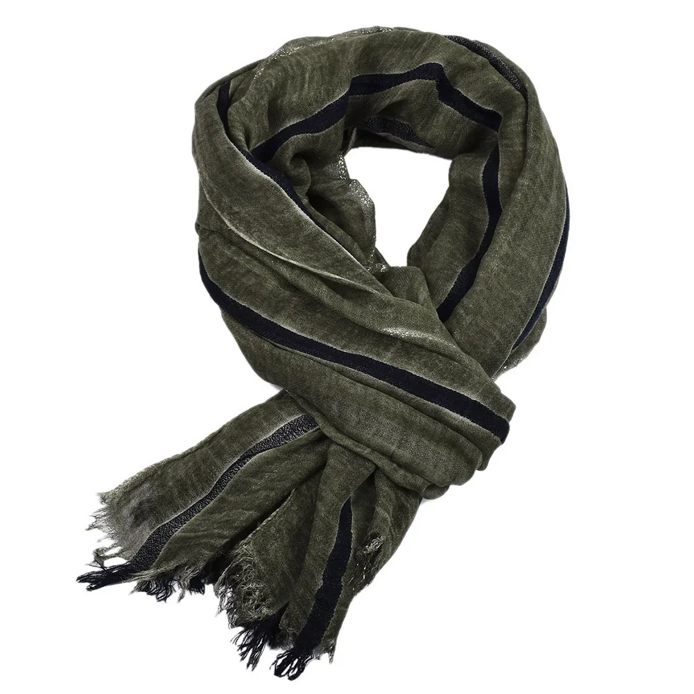 DAMILY Sciarpa Uomo A Pieghe A Righe, In Cotone E Lino, Morbida E Calda, 80x200 Cm, Colore Grigio, Unisex, Per Inverno