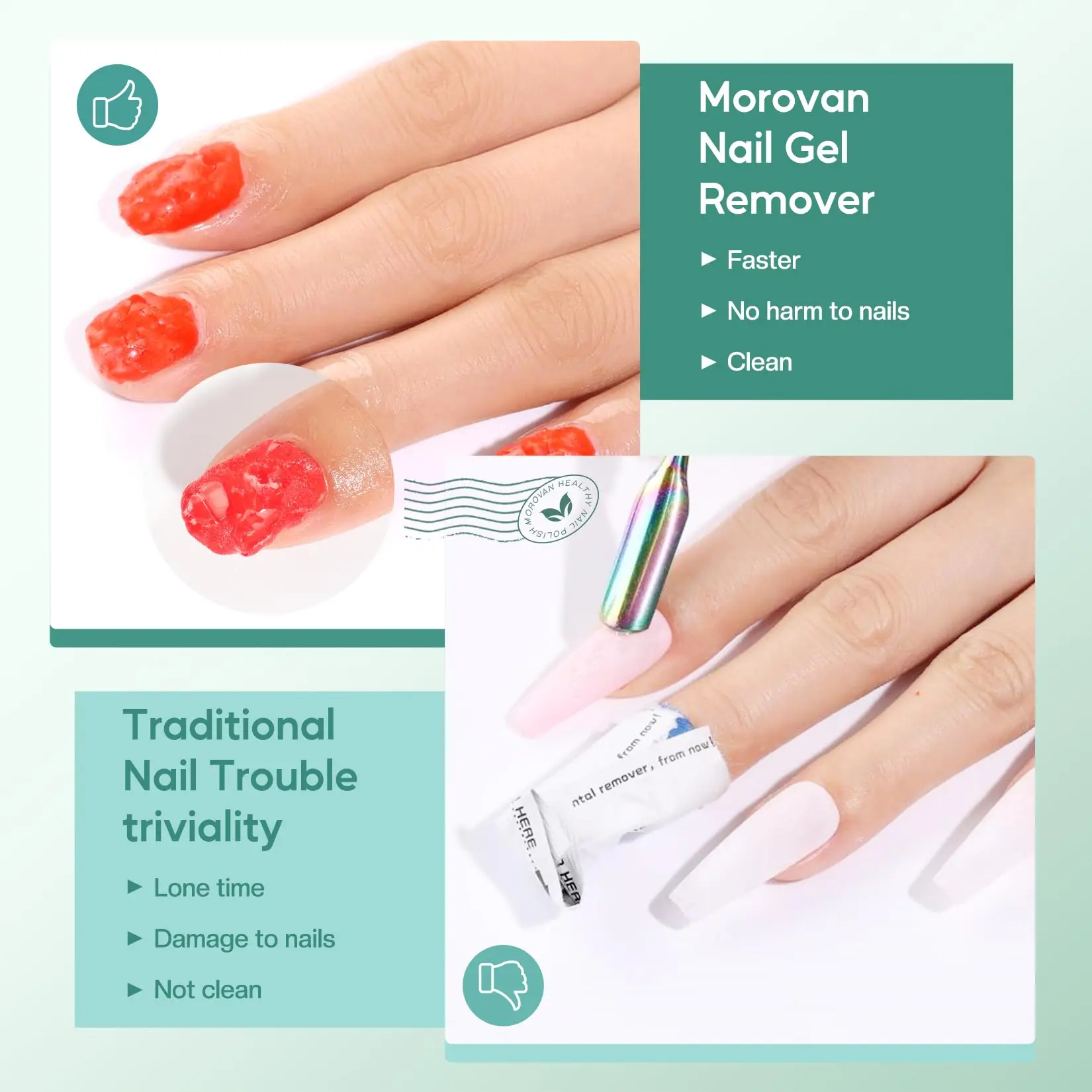 Morovan Gel Polish Remover Kit - Easy Quick No Foil Needed Includes Latex Tape Peel Off Liquid Cuticle Pusher Peeler Oil 5