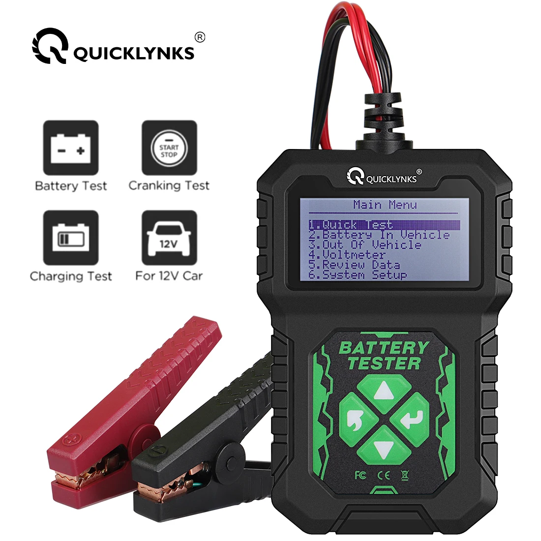 Battery Monitoring Tester QUICKLYNKS BA107 Car Battery Tester 12V 100-2000CCA Cranking Charging System Tester Auto Battery Analyzer Battery Tools PK KW208