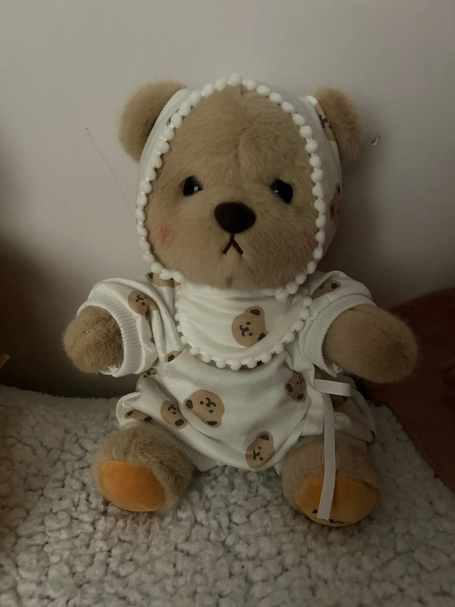 Getahug White Mink Hat Brown Overalls Bear | Handmade Jointed Teddy Bear Gift photo review