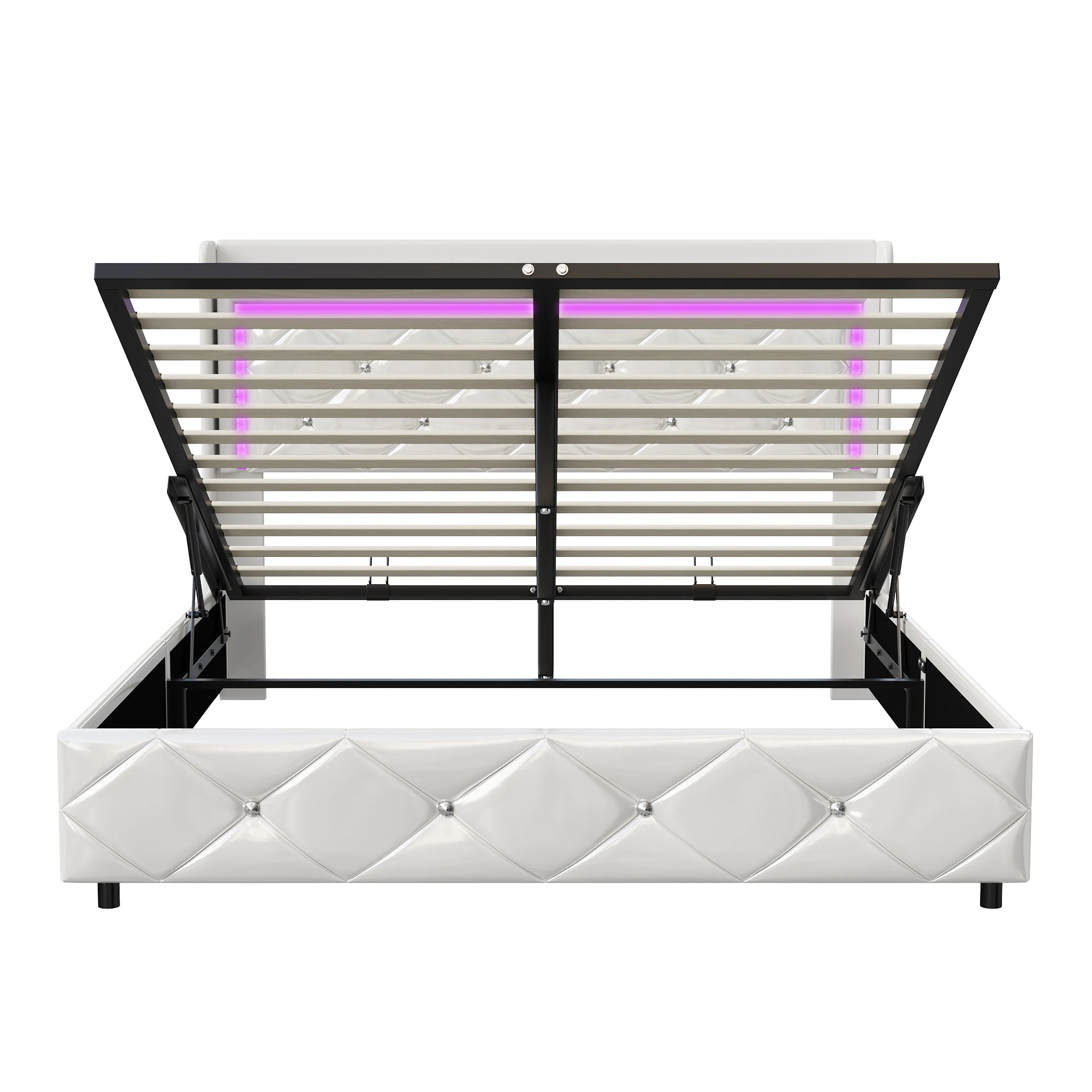 Anajqaqia 140x200cm Polsterbett, Erwachsenenbett, Hydraulisches Bett mit Stauraum, mit LED-Beleuchtung und USB-Ladefunktion, PU, Weiß – Detail 13