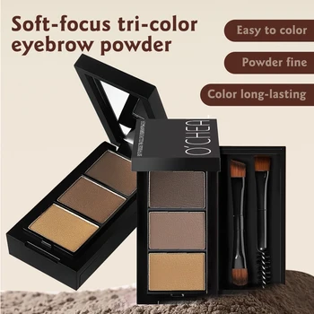 Ocheal 3Color Eyebrow Powder Black Brown Lift Eyebrow Professional Waterproof Cosmetic Eye Shadow Palette with Brush 2
