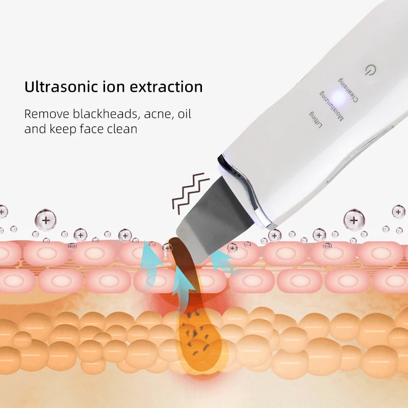 Ultrasonic Cleaner Peeling Remover Blackhead Facial Skin Scrubber Facial Shovel Deep Cleaning Face Lifting Removal Pore Acne EMS