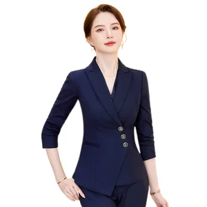 Lenshin высококачественный комплект из 2 предметов Асимметричный Деловой брючный костюм Блейзер с тремя пуговицами Офисная женская форма женский пиджак и брюки