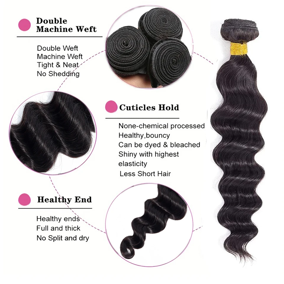 YYong Hair Store 4 Bundles Malaysian Loose Deep Hair 4 Bundles Remy Human 100% Human Weave 8-30Inch Extensions