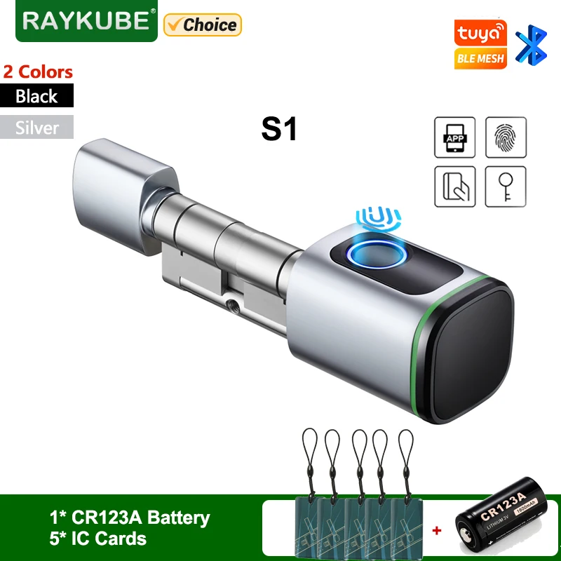 Smart Cylinder Lock With Tuya Bluetooth Fingerprint 13.56mhz IC Card Include CR123A Battery Easy Installation Replace S1 1
